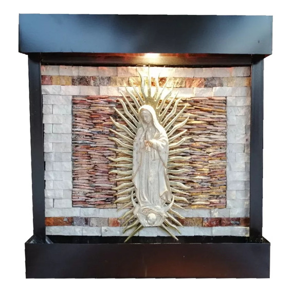 Fuente De Pared De Piedra Virgen De Guadalupe Luz Cálida