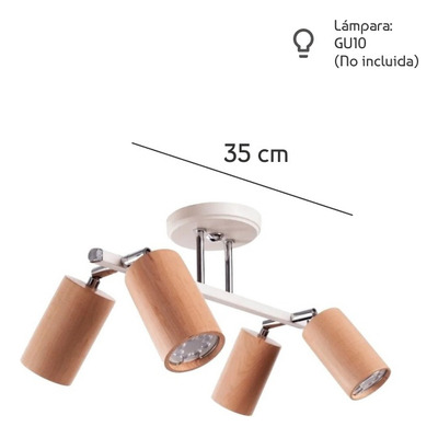 Plafon Sistema 4 Luces Blanco Madera Frances Apto Led Gu10