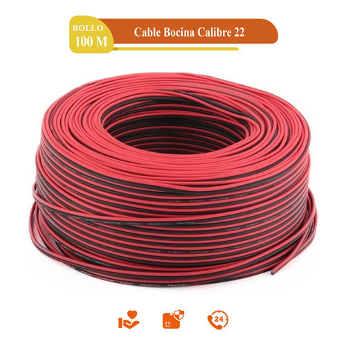 Cable Para Bocina Automotriz Bicolor Calibre 22 Rollo 100m 