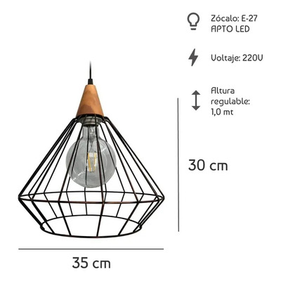 Colgante Jaula 1 Luz Vintage Cobre Viejo Y Madera Ecl Cobre Viejo
