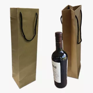 Bolsas De Papel Kraft Botella De Vino Pack X 50 U Reforzada 