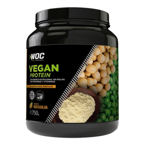 Suplemento en polvo WOC Workout Complements  Vegan Protein proteínas sabor naranja en pote de 750g
