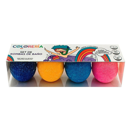 Set X 4 Mini Bombas De Baño Infantil Para Bañera Coloreria Color Multicolor