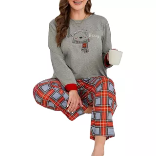 Conjunto Pijama Gris Cuadros Oso, Talla Extra 2xl 3xl 4xl 