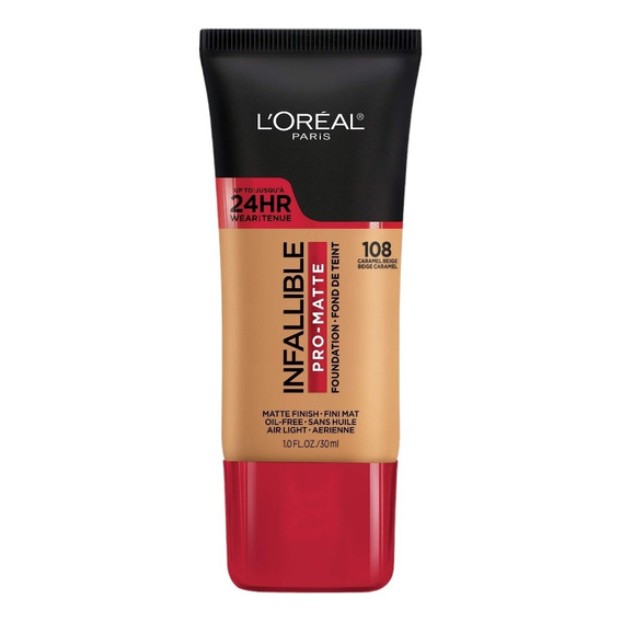 Base de maquillaje líquida L'Oréal Paris Infallible Pro-Matte 24 hrs tono 108 caramel beige - 30mL