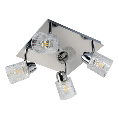 Aplique 4 Luces Plafon Vidrio Old Apto Led E-27  Cromo