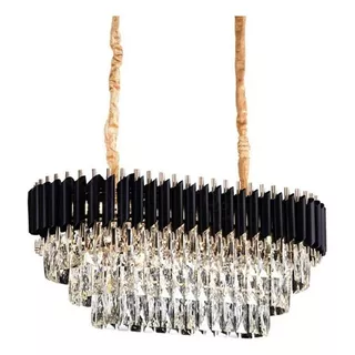 Lustre Pendente Cristal Preto Dourado Sofisticado Jantar