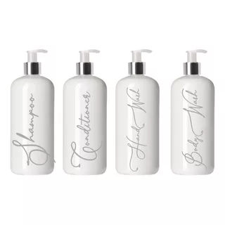 Set 4 Dispensadores P/ Baño Blanco Plata Etiqueta 500ml 