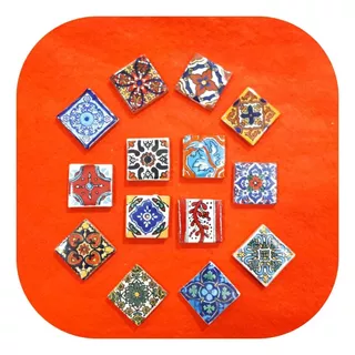 Set De 100 Azulejos De Talavera Poblana Azules Chico 3x3 Cm