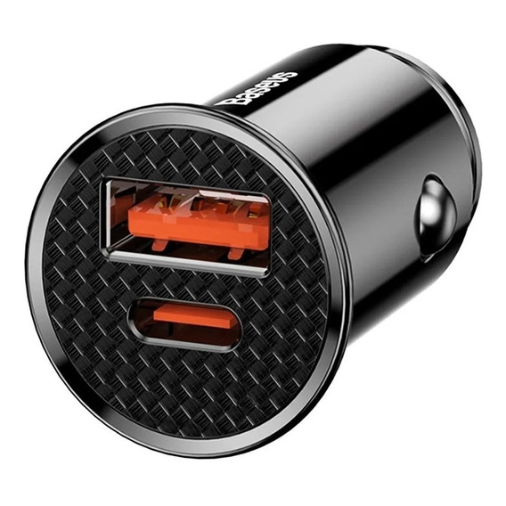 El cargador de auto inteligente Baseus Circular con puertos USB Quick Charge 4.0 y USB-C PD 3.0 SCP, color negro