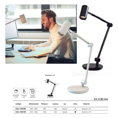 Lámpara De Escritorio Tbcin Esq1-10w Negra Con Usb 150mm