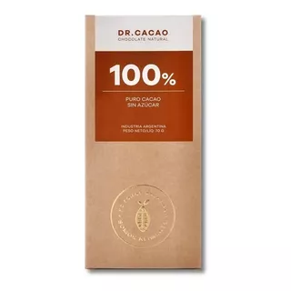 Chocolate Natural Dr Cacao 100% Cacao Sin Azúcar 70gr