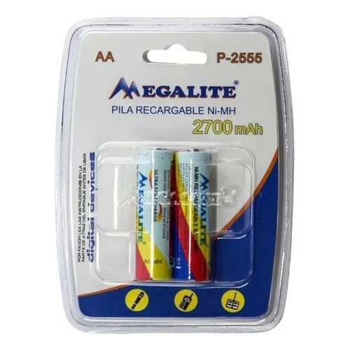 Pila AA Megalite Recargables P-2555 Cilíndrica - pack de 2 unidades