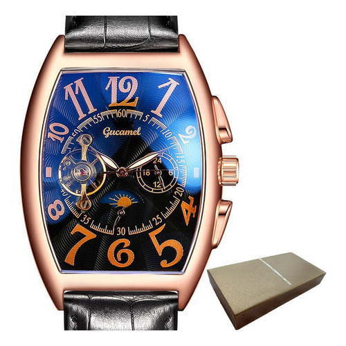 Reloj Mecánico Automático Luminoso Gucamel Man Bisel Rose Gold Fondo Negro