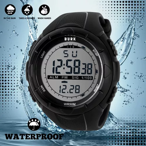 Reloj Deportivo Digital Burk 1025 Luz Led Cronometro Alarma! Color De La  Malla Negro