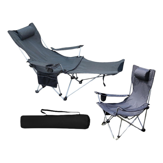 2 Silla Plegable Playa Camping Con Reposapies Reposera Color Gris-negro