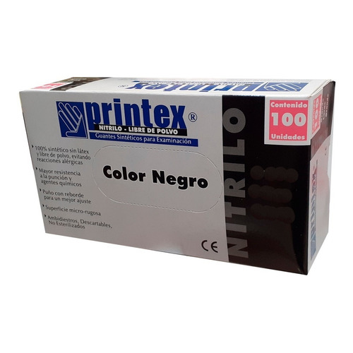 Guantes descartables antideslizantes Printex color negro talle XL de nitrilo x 100 unidades
