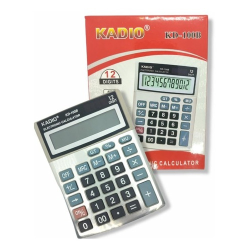Calculadora De Escritorio Kadio Kd-100b 12 Digitos + Pila Color Plateado