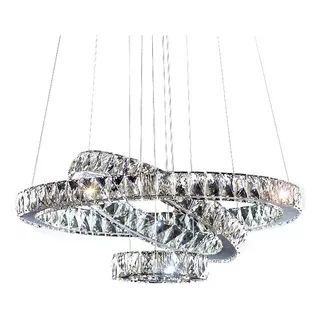 Lustre Pendente Cristal K9 Led 3 Anéis C/ Controle Remoto Cor Cromado/transparente 110v/220v