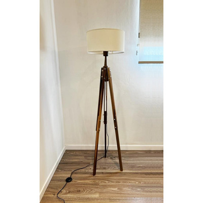 Lampara De Pie Tripode Madera Vintage Regulable Apto Led E27