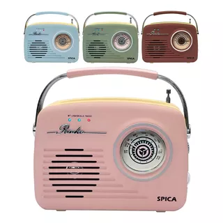 Radio Vintage Parlante Bluetooth Portatil Spica Sp-120p Am/fm Color Rosa