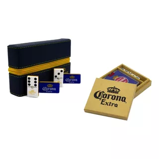 Dominó Cervezas + Caja Madera Con Baraja Poker: Corona, Etc