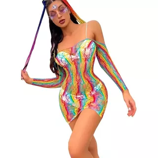 Vestido Arrastão Multicolorido Tule Tomara Que Caia Carnaval
