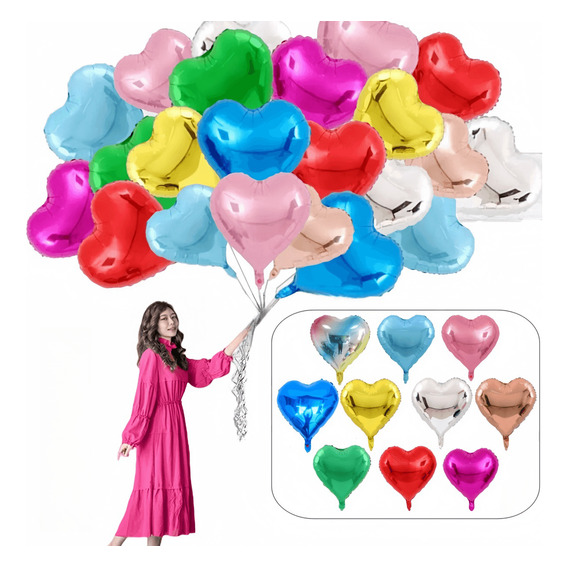 50 Globos Corazon 18 Pulgadas - Kit Globos Para Fiesta