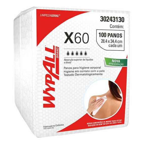 Pano De Limpeza Wypall® X60 Higiene Corporal  100 Panos