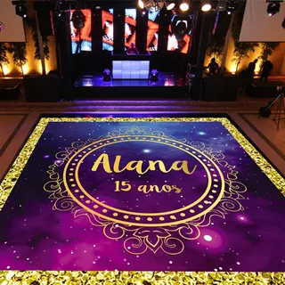 Pista De Dança 15 Anos Galaxia Dourada Personalizada 3x3m