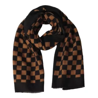 Xale Pashmina Cachecol Echarpe Geometrico Xadrez Grosso Cor Chocolate Claro