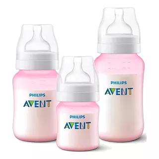 Kit 3 Mamadeiras 125ml 260ml E 330ml 0-6m Avent Classic Rosa Philips Avent