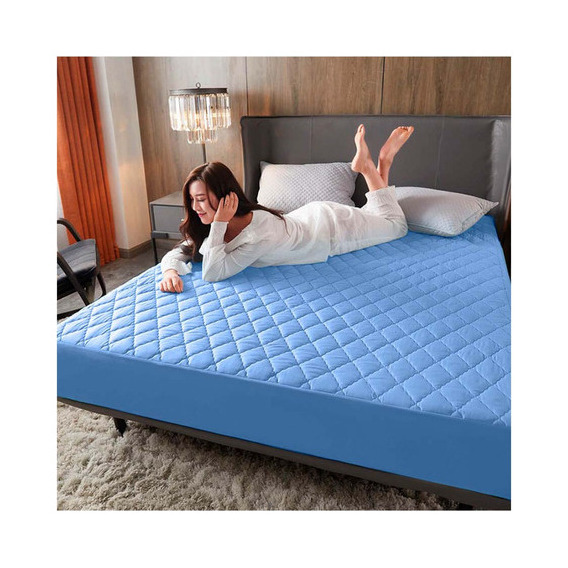 Lencicol protector colchón doble 40cm de alto acolchado azul claro