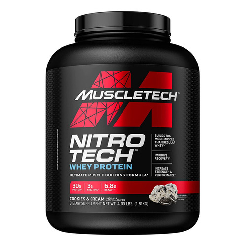 Suplemento en polvo MuscleTech  Nitro Tech Whey Protein proteína sabor cookies & cream en frasco de 1.81kg
