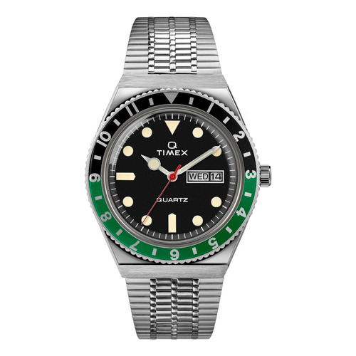 Reloj Timex Hombre Tw2u60900 Q Diver 50m Verde Casio Centro Color de la malla Plateado Color del bisel Negro/Verde Color del fondo Negro
