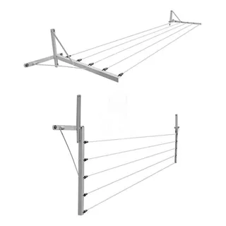 Varal Dobrável / Retrátil Zincado 5 Cordas Parede Muro Pt