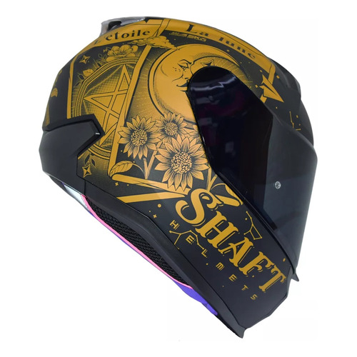 Casco para moto integral Shaft SH560  negro y dorado mate  tarot talla M 