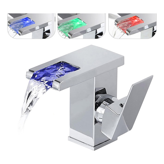 Grifo Para Lavabo De Baño Con Luz Led, 3 Colores Cambiantes