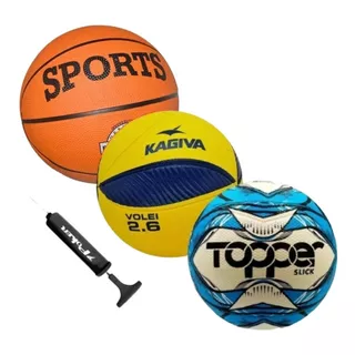 Kit Bolas - Basquete + Vôlei + Futebol + Bomba De Inflar 