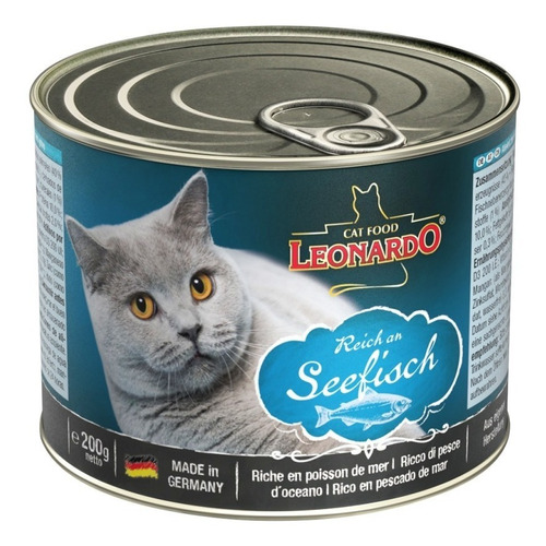 Alimento Leonardo Quality Selection para gato adulto sabor pescado en lata de 200g