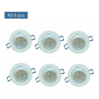 6 X Spot Led De Embutir Teto 12v 3w P/ Luz De Emergência