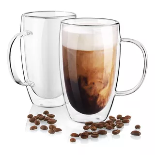 Mug Taza De Café 16oz 470ml Doble Pared Vidrio Vaso Termico