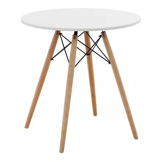 Mesa Eames Redonda 80cm Patas De Madera - Amarelo