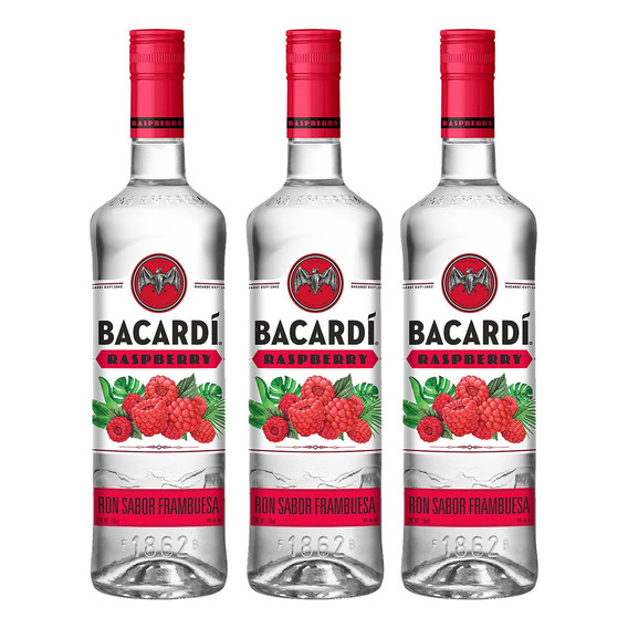 Tripack Ron Saborizado Bacardí Raspberry 750 Ml C/u