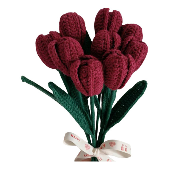 3pz Artificial Tulipanes Tejidos Flower De Tela Crochet
