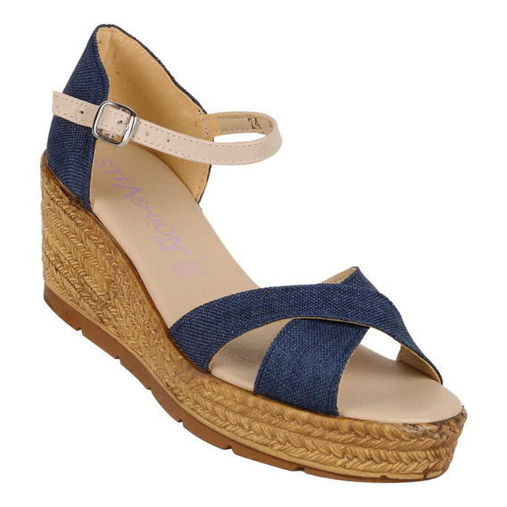 Sandalia Casual Cuña Mujer Azul Stfashion 04604002