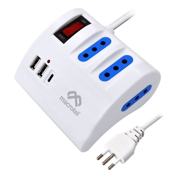 Macrotel Alargador Múltiple Escritorio +2usb+1usb-c 2metros Color Blanco