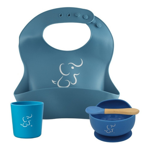 Set Papu Baby De 1 Babero, 1 Vaso Y 1 Plato Hondo/bowl Con Color Azul acero