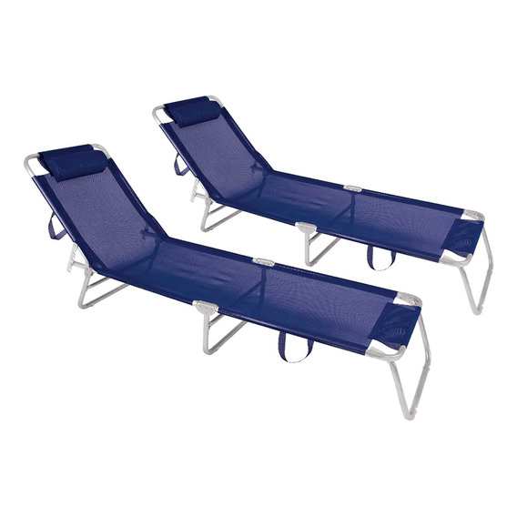 Combo 2 Reposeras Playa Mor Cama Reclinable 4 Pos Plegables Color Azul