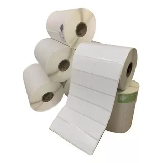 Kit 10 Rolos  Etiqueta Couche 50x25 (mm) 2 Colunas Branca Cor Branco